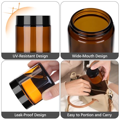 Accmor 4 oz Amber Glass Jars with Black Lids, 4 Pack Empty Glass Jars Makeup Sample Container with Inner Liners, Leakproof Round Airtight Cosmetic Travel Containers for Lotions, Creams, Candle Making - color: Amber, size: 4 Ounce