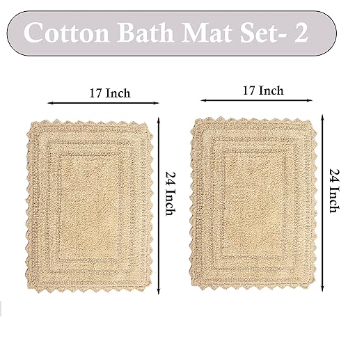 TreeWool 2-Pack Gorjeeus Collection Soft Reversible Bathroom Rug Cotton Bath Mat Set with Crochet Border - Rectangle (19" x 26"; Beige) - color: Beige