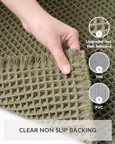 tchdio Waffle Bath Mat-Runner Rug, Super Absorbent Non Slip Bath Mats for Bathroom Machine Washable Long Rugs with Tassels, Bath Rugs for Bathroom Floor Beside Tub, 2' x 5', Green - color: Green, size: 24" x 60"