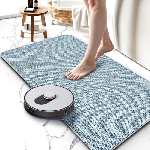 Upgraded Bath Mat 17x27Inch, Thin Bath Mats Rugs with Rubber Backing Non-Slip, Absorbent,Quick Dry Machine Washable, Home Decor Accessories Cozy Cloth Bathroom Rugs fit Under Door/Sink/Tub/Shower-Blue - color: Blue, size: 17"x27"