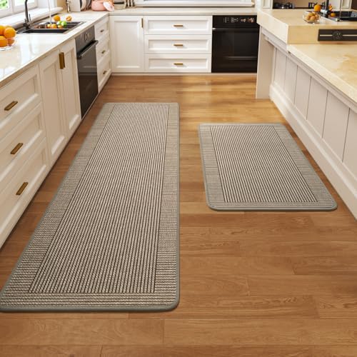 Kitchen Mats for Floor, 17''x30''+17''x59''Kitchen Rugs Set of 2, Washable Non Slip Absorbent Kitchen Mat, Braided Kitchen Runner Rug, Kitchen Sink Rug, Brown - color: A Linear Brown, size: 17''x30''+17''x59''