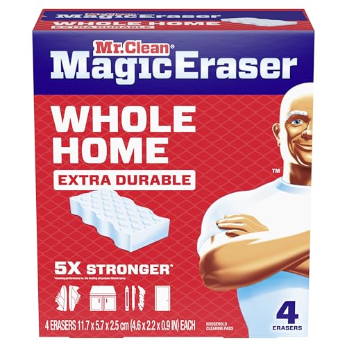 Mr. Clean Magic Eraser Sponge, All Purpose Cleaner, Cleaning Scrubber, Wall, Sneaker, Kitchen, Bathroom, Shower Cleaner, Cleaning Supplies, Melamine Sponge, Cleaning Pads, Extra Durable, 4ct - size: 4 Count (Pack of 1), style: Upgraded Version