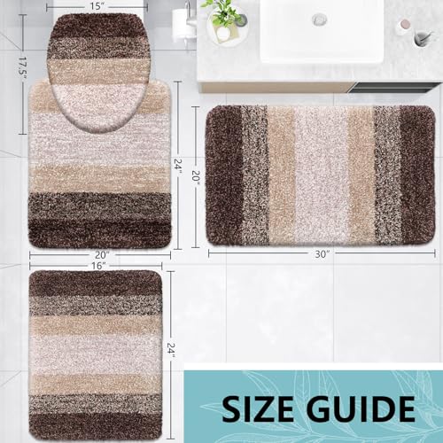 Arotive Microfiber Bathroom Rugs Sets 4 Piece, Extra Soft Absorbent Bath Mats, Machine Wash Dry U-Shaped Contour Rug and Toilet Lid Cover for Bath Tub, Toilet and Shower, Brown - color: Brown, size: 30" X 20" + 24" X 16" + 24" X 20" + 17.5" X 15"