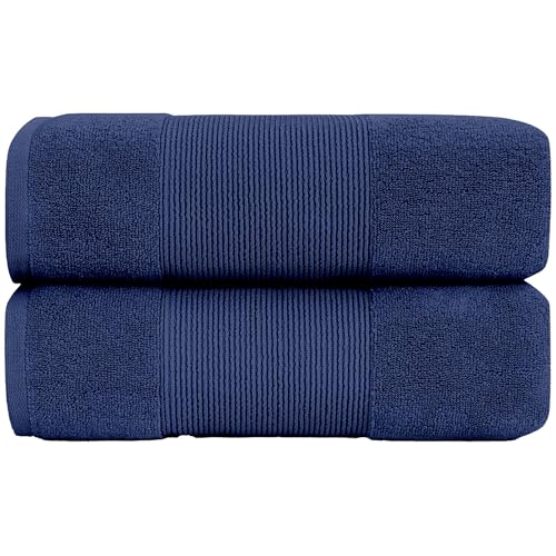 Modern Threads - Air Cloud 2-Pack 100% Zero-Twist Cotton Bath Sheet Set - Super Absorbent & Quick Dry - 500 GSM - Soft & Plush, Navy - color: Navy, size: 2-Pack Bath Sheet