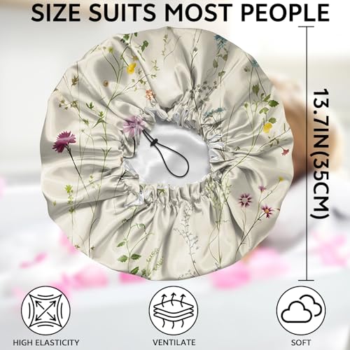 Shower Cap Adjustable Waterproof Double Layer Elastic Reusable Hair Bath Cap Cute Aesthetic for Women Girls-Floral - color: R9-Floral