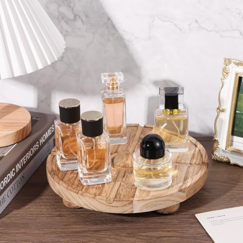 12'' Round Wooden Tray Pedestal Stand, Farmhouse Bathroom Decor Riser for Soap Dispenser, Perfume, Candle, 12'', Light Brown - color: 12''-light Brown