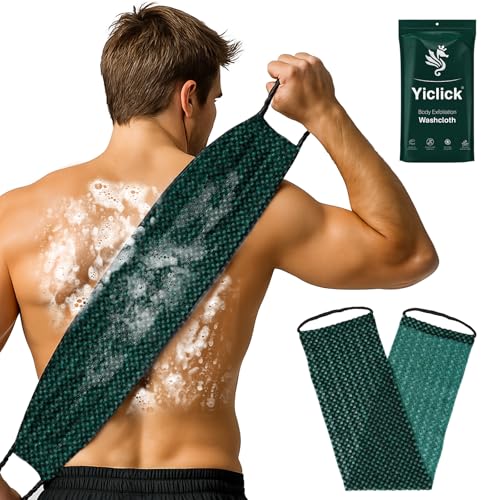 Yiclick Dual-Textured Exfoliating Washcloth Towel - Back Scrubber for Use in Shower Bath, Exfoliating Body Scrubber Exfoliator, Japanese Exfoliate Loofah Lufa Sponge Wash Cloth for Women Men - color: Green