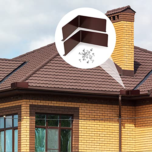 2 Pcs Gutter Valley Splash Guards Downspout Diverter Roof Rain Diverter Roofing Gutter Guards with 20 Pcs Matching Gutter Screws Rain Gutter Guards for Corner House, Brown (Bent Style) - style: Bent Style