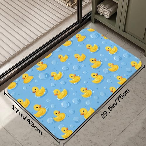 Yellow Rubber Ducks Bathroom Rug 29.5"x17",Quick-Drying Super Absorbent Diatomite Bath Mat with Non-Slip Backing,Thin Washable Bathroom Floor Mat Fits Under Door for Shower,Sink,or Tub - color: Yellow Rubber Ducks