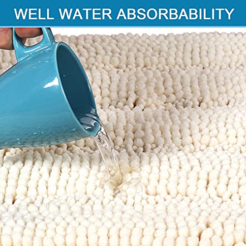 H.VERSAILTEX Bathroom Rugs Bath Rugs for Bathroom Non Slip Bath Mats Extra Thick Chenille Striped Rug 17" x 24" Absorbent Soft Shaggy Washable Dry Fast Bath Mats for Bath Room Floor - Ivory - color: Ivory, size: 17" x 24"