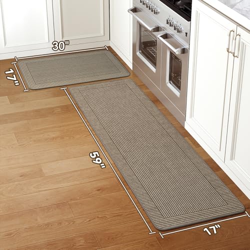 Kitchen Mats for Floor, 17''x30''+17''x59''Kitchen Rugs Set of 2, Washable Non Slip Absorbent Kitchen Mat, Braided Kitchen Runner Rug, Kitchen Sink Rug, Brown - color: A Linear Brown, size: 17''x30''+17''x59''