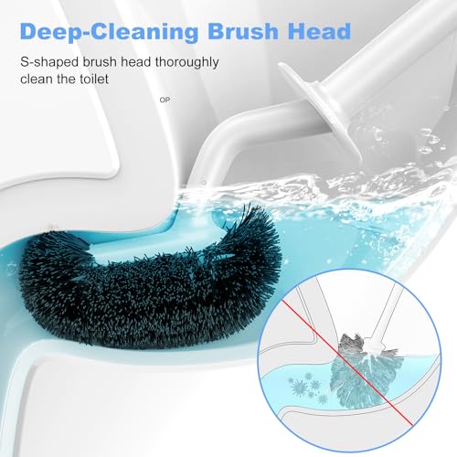 HAMITOR Toilet Bowl Brush Holder Set: Curved Design with Holder for Deep Cleaning Under Rim - Compact Hidden Scrubber for Small Space - Modern RV Bathroom Accessories - White 1 Pack - color: White