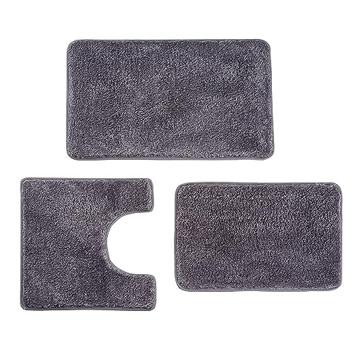 3 Pieces Luxury Bathroom Rug Set with U-Shaped Toilet Rug, Non-Slip Rubber Bottom, Thick Microfiber Fluffy Plush, Water absorption, Quick Dry, Ultra Soft, Bath Mats for Bathroom, Tub(Dark Grey) - color: Grey