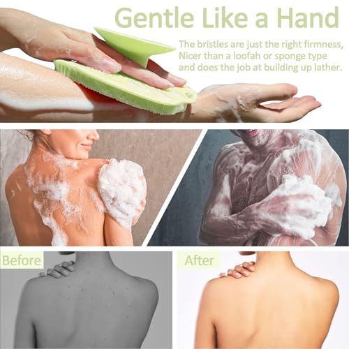 Soft Silicone Body Scrubber, Gentle Like a Hand Exfoliating Your Skin and Build Up Lather Easily, Back Large Suction Cup Easy to Store, Long-Lasting & Deep Clean (Green) - color: Green