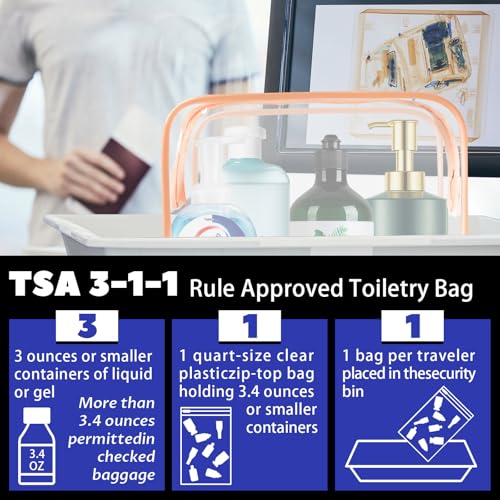 YedsIntu 16 Pieces Clear Cosmetic Bags, Large Transparent Makeup Bags, TSA Approved Toiletry Bag for Travel, PVC Waterproof Clear Pouch with Zipper Make Up Bag for Women and Men Traveling (Orange L) - color: Pink-L