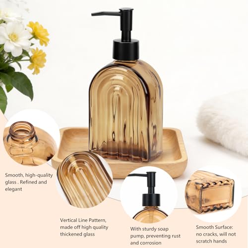 Elegant Amber Glass Soap Dispenser with Black Pump | 400ML Modern Bathroom & Kitchen Dispenser for Hand Soaps, Lotions, Essential Oils - color: Amber