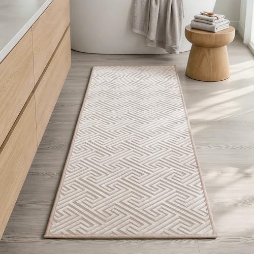 YIHOUSE Beige Bathroom Runner Rugs 17"x47", Quick Dry Non Slip Long Bath Rug, Absorbent Machine Washable Thin Bath Mat for Restroom Floor Tub Laundry Room Home Decor - color: Beige, size: 1'5" x 3'11" (Rectangular)