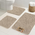 GORILLA GRIP Bathroom Rug Sets 3 Piece, Bath Mat Set and Oval Toilet Base with Rubber Backing, Plush Absorbent Shaggy Chenille Washable Mats, Includes 24x19.5, 24x17 and 30x20 Inch Rugs, Gray Beige - color: Gray Beige, style: 24"x19.5" + 24"x17" + 30"x20"