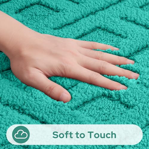 HOMEIDEAS Teal Bathroom Rug Set 2 Piece, Soft Microfiber Tufted Bath Mats, Super Absorbent Non Slip, Machine Washable Bathroom Rugs for Tub, Shower and Floor, 20" x 32" Plus 16" x 24" - color: Teal