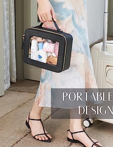 Popvibe Clear Makeup Case Black Traveling Toiletry Bag Travel Large Big Clear Cosmetic Bag Mahjong Tile Bag with Zipper Women - color: Black, style: Large Luxe