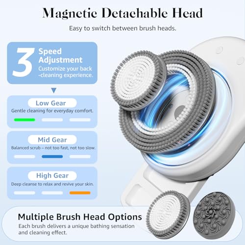 Electric Back Scrubber for Shower, Wall-Mounted Design with Soft Exfoliating Bristles, IPX7 Waterproof & Easy to Install — Enjoy a Comfortable, Effortless Clean