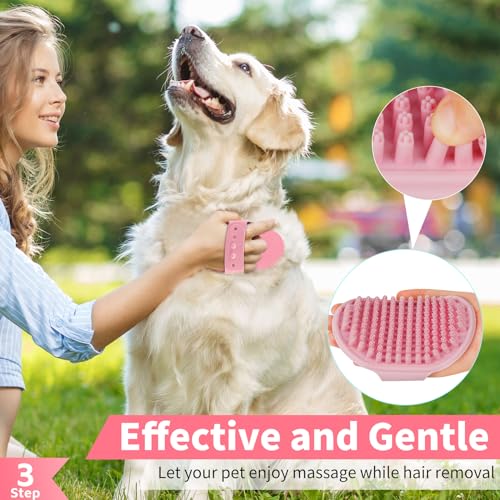 Comotech 6PCS Dog Bath Brush & Dog Toothbrush | Adjustable Handle Shampoo Brush & Scrubber for Short & Long Haired Dogs & Cats | Effectively Solve Odor & Stain Removal Problems (Pink Red Pink) - color: Pink Red Pink