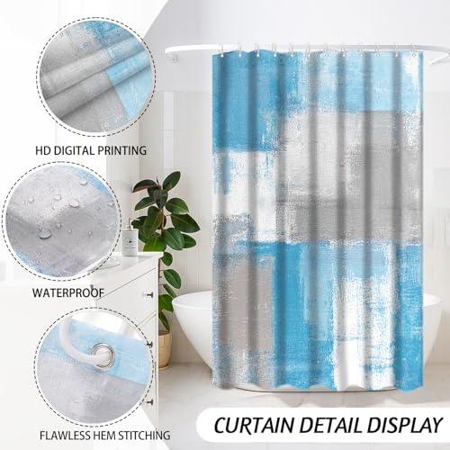 Lnond Blue Bathroom Set, 23-Piece Blue Grey Abstract Bathroom Decor Set with with Shower Curtain and Rugs, Trash Can, Toilet Brush Holder Set & Soap Dispenser - style: Blue Abstract