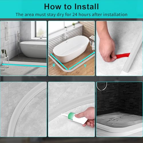 3ft/5ft/6ft/8ft/10ft Collapsible Shower Threshold Water Dam Water Barrier for Shower and Water Stopper Keeps Water Inside Water Threshold for Wet and Dry Separation (6ft, Clear) - color: Clear, style: 6ft