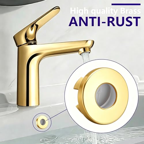 Sink overflow drain cover - Brass Overflow Ring Bathroom Basin Sink Round Hole Trim Cover Hole Insert in Caps Sink Drain Insert Plug (Gold) - color: Gold