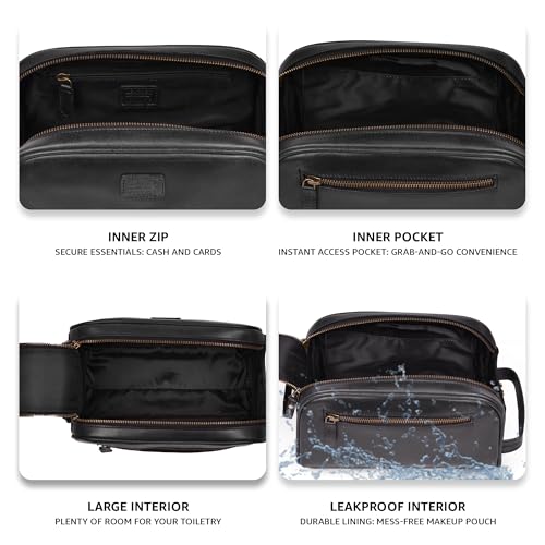 LEATHER VILLAGE Genuine Leather Toiletry Travel Bag With Waterproof Lining - Black | King-Size Handcrafted Vintage Dopp Kit Bag, Shaving & Bathroom Organizer, Gift for Men & Women - color: Black