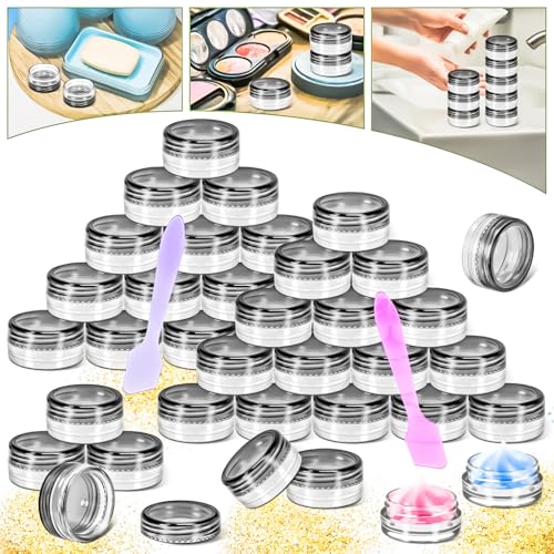 120 Pack 3g Plastic Jars with Lids, 3ml Round Clear Cosmetic Containers Makeup Jars, 3gram Travel Size Container Jar with Spatulas for Makeup Sample Lotion Cream Ointment Salve Balm Powder - color: Black, size: 3g