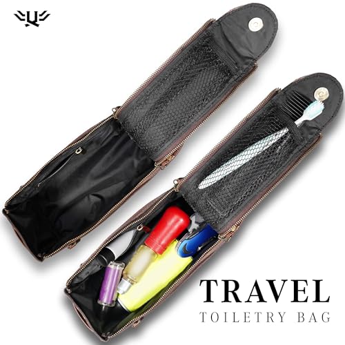 Premium Handmade Genuine Leather Toiletry Bag for Men & Women, Dopp Kit & Shaving Travel Organizer, Cosmetic Wash Bag with Zipper Pocket Travel Pouch, Gift for Him & Her - Dark Brown - color: Dark Brown (Large)