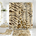 4 Piece Tiger and Leopard Print Shower Curtain Set with Rugs, Exotic Animal Skin Texture Art, Luxury Safari Aesthetic Bathroom Decor, Waterproof Fabric with Non-Slip Mats & Toilet Lid Cover - color: Beige