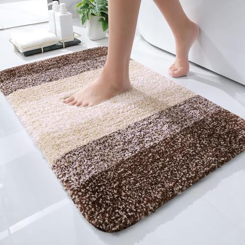 OLANLY Small Bathroom Rugs Mat 24x16, Extra Soft Absorbent Microfiber Bath Rugs, Rubber Backing, Quick Dry, Machine Washable Bath Mats for Bathroom Floor, Tub and Shower, Home Decor Accessories, Brown - color: Brown, size: 24" X 16"