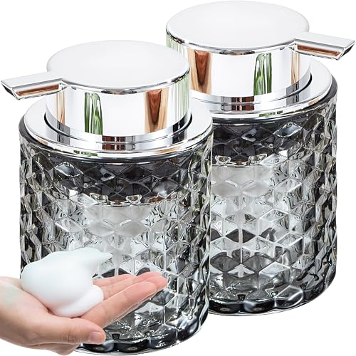 Malachi Foaming Hand Soap Dispenser, Refillable Clear Glass Foam Pump Bottle for Hand Soap, Dish Soap, Body Wash, Shampoo, Facial Cleanser & Baby Wash, Multi‑use for Bathroom, Kitchen & Commercial Use - color: Diamond Black-2