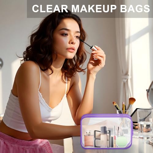 Clear Toiletry Bag, 12 Pack TSA Approved Toiletry Bag Carry on Travel Accessories Bag, Quart Size Bag for 3-1-1 Liquids Airport Airline Compliant Clear Makeup Bag with Metal Zipper (Bright Bags) - style: Bright Bags