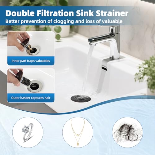 iFealClear Upgraded 4-in-1 Bathroom Sink Drain Strainer, Universal Pop Up Sink Stopper with 2-Layer Detachable Hair Catcher Filter Basket, Drain Stopper Fit 1.1"-2.36" US Basin, Oil Rubbed Bronze - color: Oil Rubbed Bronze