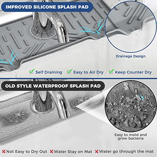 BFONS Silicone Faucet Handle Drip Catcher Drying Tray Mat Dish Soap Sponge Holder Accessories Gadgets for Kitchen Counter Bathroom Kitchen Sink Splash Guard -Grey - size: Grey(1Pack): 14.25"x5.35"