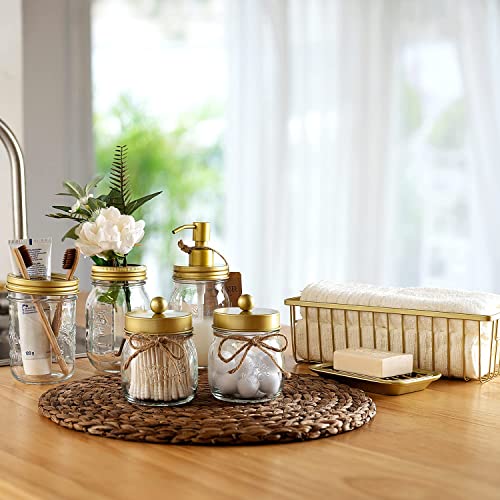 SheeChung Mason Jar Toothbrush Holders, Glass Toothbrush Holders for Bathroom, Bathroom Essentials, Mason Jar Bathroom Accessories Set, Bathroom Countertop Organizer-Gold - color: Gold