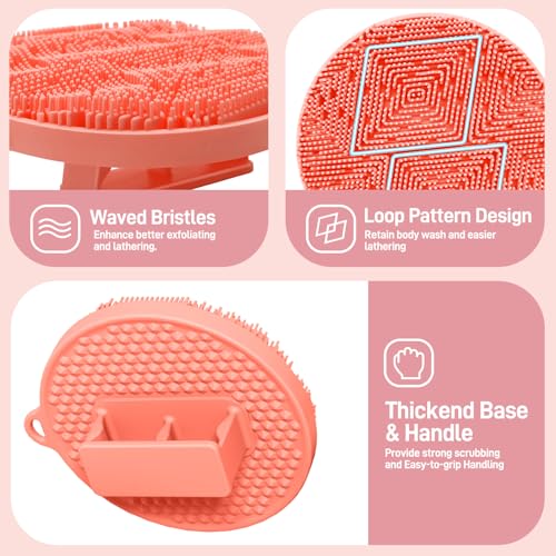 Foot Brush/Foot File/Silicone Body Scrubber Set(3PCS), 3-in-1 Foot Scrubber with Long Handle, 10.2’’-27.5’’Adjustable Foot Scrub Brush with Foot File and Silicone Loofah, Gift-Box(Pink Set) - color: Pink Kit03