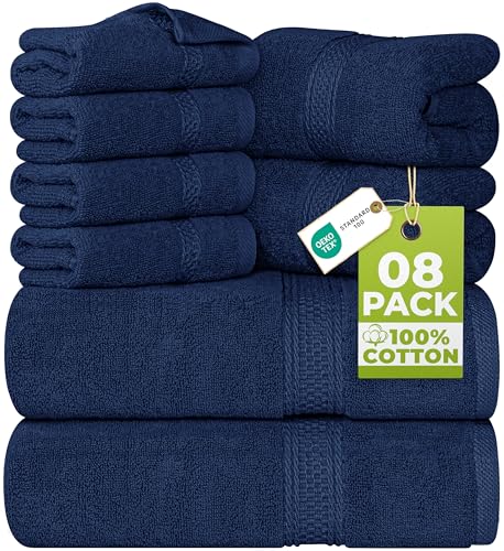 Utopia Towels 8 Piece Luxury Towel Set – Majestic Plush, Super Absorbent & Quicker-to-Dry, Thick 100% Ring Spun Cotton Towels for Bathroom, Spa & Hotel – 2 Bath, 2 Hand, 4 Washcloths, Navy Blue - color: Navy, size: 8 Pieces Towel Set
