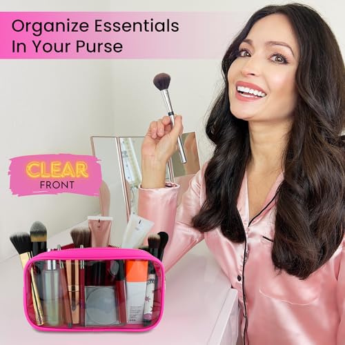 DANCOUR Clear Makeup Bag Mini Makeup Bag for Purse Mini Pouch Purse Clear Small Cosmetic Pouch Cosmetic Travel Case (Small, Hot Pink) - color: Hot Pink, style: Small