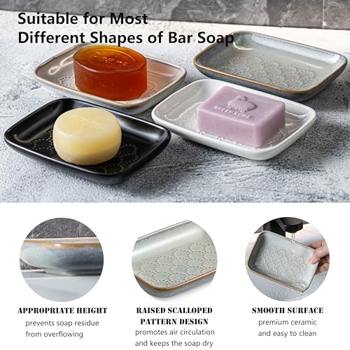 Gomakren Ceramic Soap Dish Bar Soap Holder for Bathroom Kitchen Sink, Gray | Keeps soap dry & long-lasting, raised scalloped design, non-slip base, easy to clean, versatile tray counter storage & decor - color: Gray, size: Scalloped