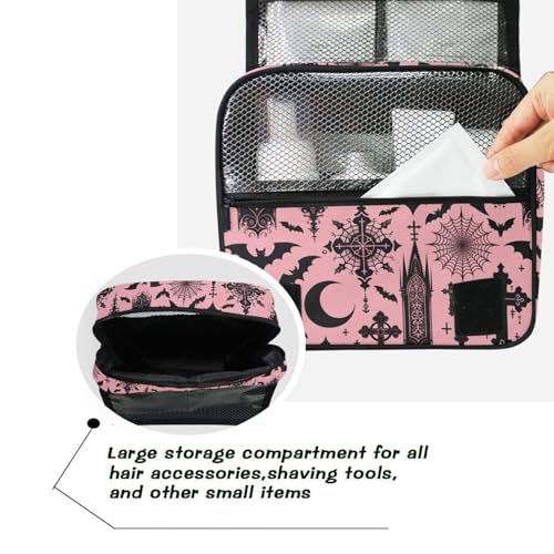 MNSRUU Hanging Toiletry Bag Black Gothic Moon Spider Webs and Bats Travel Makeup bag for Toiletries Portable Travel Toiletry Organizer Cosmetic Bags with Hanging Hook - color: Bats I8897