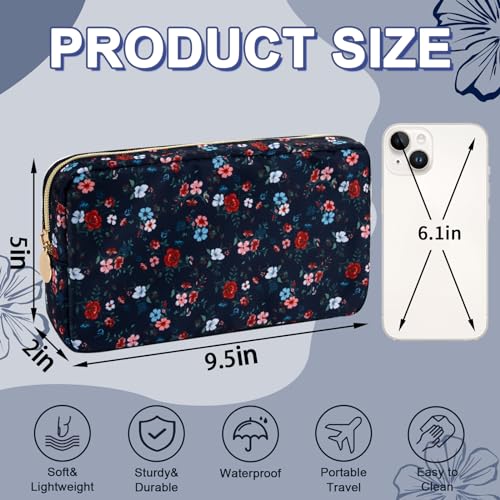 Waterproof Small Floral Makeup Bag Pouch for Purse,Nylon Flower Cosmetic Bag Preppy Travel Toiletry Storage Bag for Women Girl,Cute Makeup Organizer Bag Skincare Bag with Zipper(Small Black-Flowers) - color: Black-Flowers, size: Small