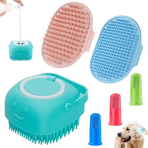Comotech 3-in-1 Dog Grooming Brush | Adjustable Handle Shampoo Brush & Scrubber for Short & Long Haired Dogs & Cats (Blue Pink Blue) - color: Blue Blue Blue