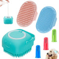 Comotech 3-in-1 Dog Grooming Brush | Adjustable Handle Shampoo Brush & Scrubber for Short & Long Haired Dogs & Cats (Blue Pink Blue) - color: Blue Blue Blue