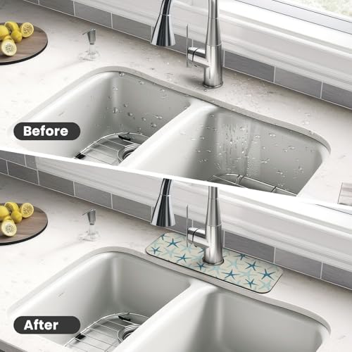 Nautical Starfish Beach Coastal Sea Beachy Funny Colorful Nave Blue 15" X 5.5" Kitchen Sink Splash Guard Faucet Faucet Guard Draining Mat Sink Splash Guard Faucet Kitchen Bathroom - color: Nautical Starfish Beach Coastal Sea Beachy Funny Colorful Nave Blu