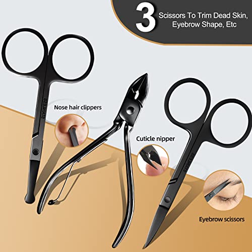Manicure Set 30 in 1 Nail Clipper Set,RedFlow Nail Clippers,Fingernail & Toenail Clippers,Manicure Tools,Pedicure Tools,Suitable for Travel Manicure Kit (A-Black) - color: A-black