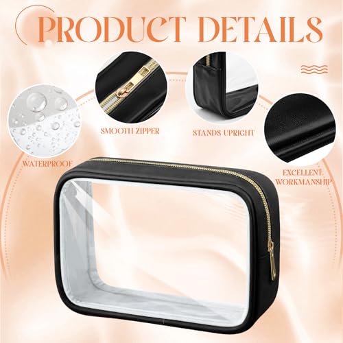 Abbylike 6 Pcs Clear Makeup Bags Bulk PU Leather Cosmetic Pouches Transparent Toiletry Bags with Zipper Waterproof Purse Skincare Car Organizer for Girl Women Travel Gifts(Black) - color: Black